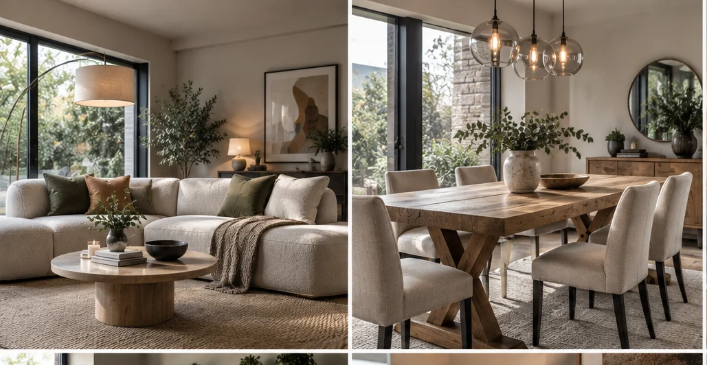 Warm modern living and dining interior